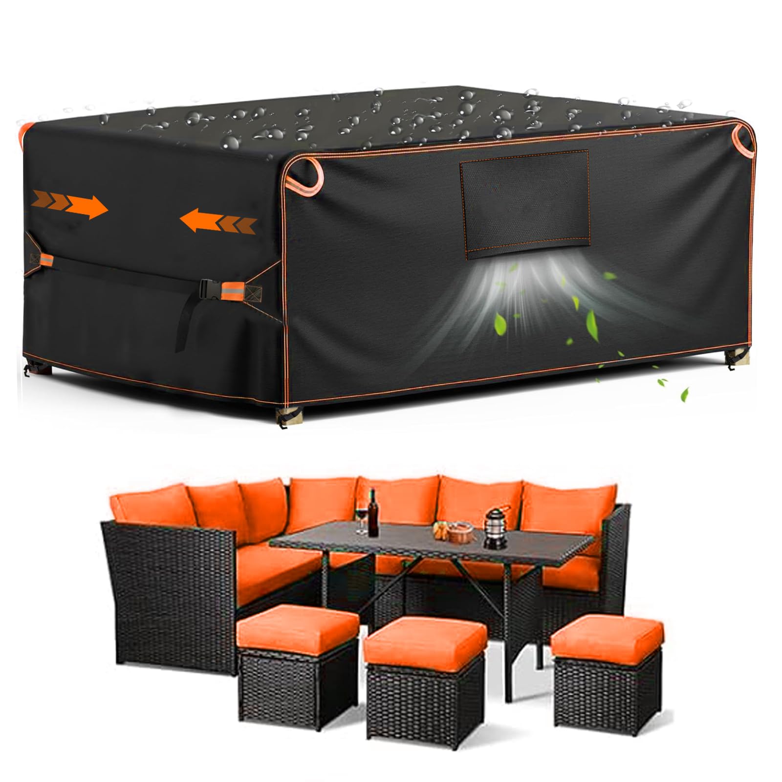 Jzahyuk Patio Furniture Cover Outdoor, Rectangular Waterproof 600D Furniture Covers, Tear-Resistant Patio Table And Chair Set Co